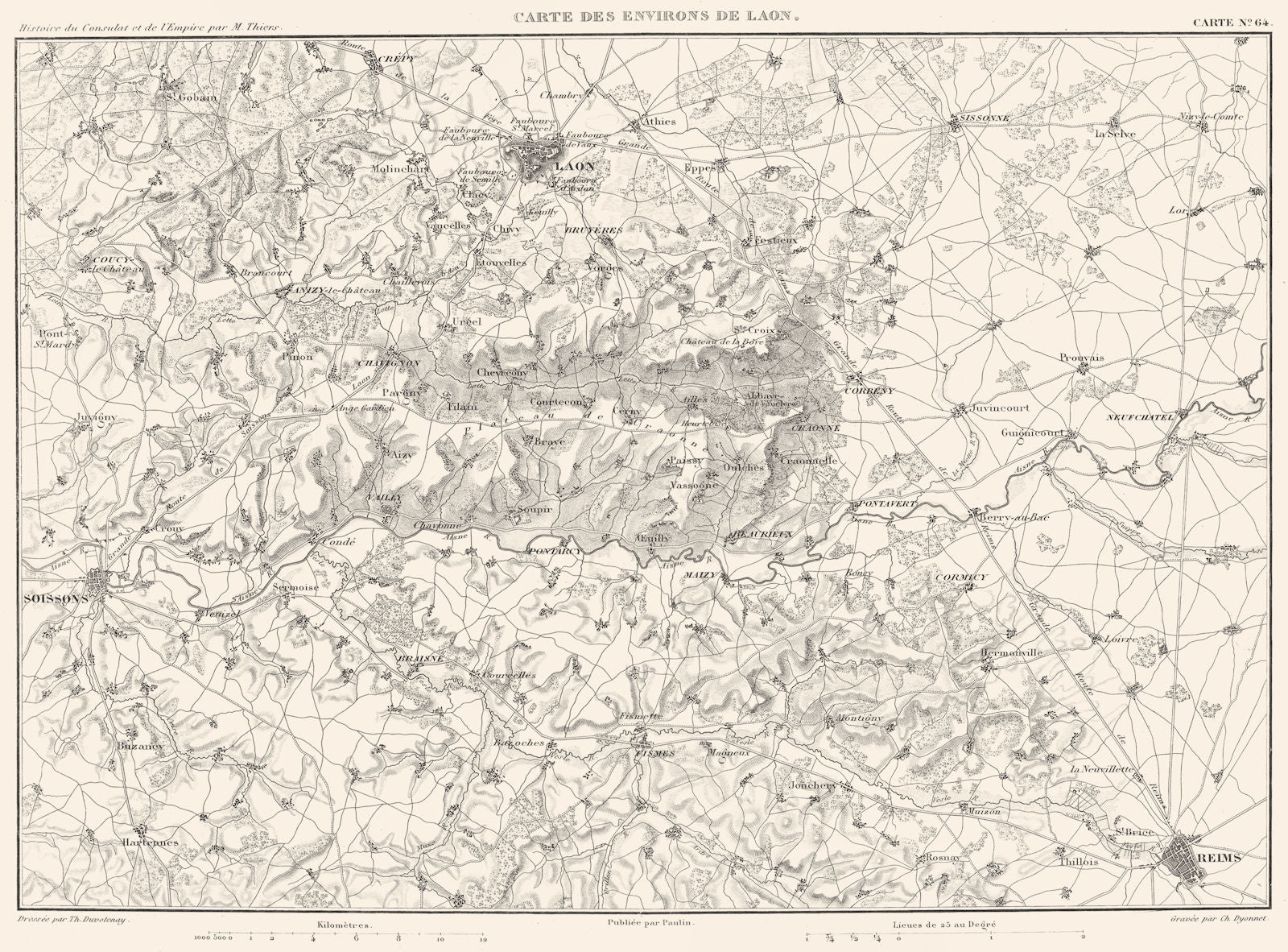 AISNE MARNE. Environs de Laon Soissons Reims 1859 old antique map plan chart